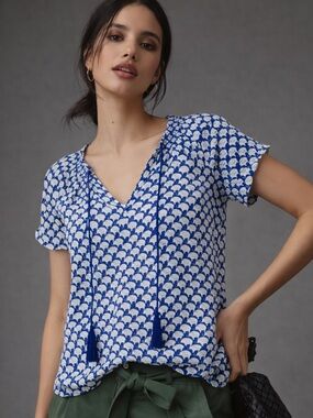 Joie Masha Silk Elephant Print Blouse Size M 🐘💙